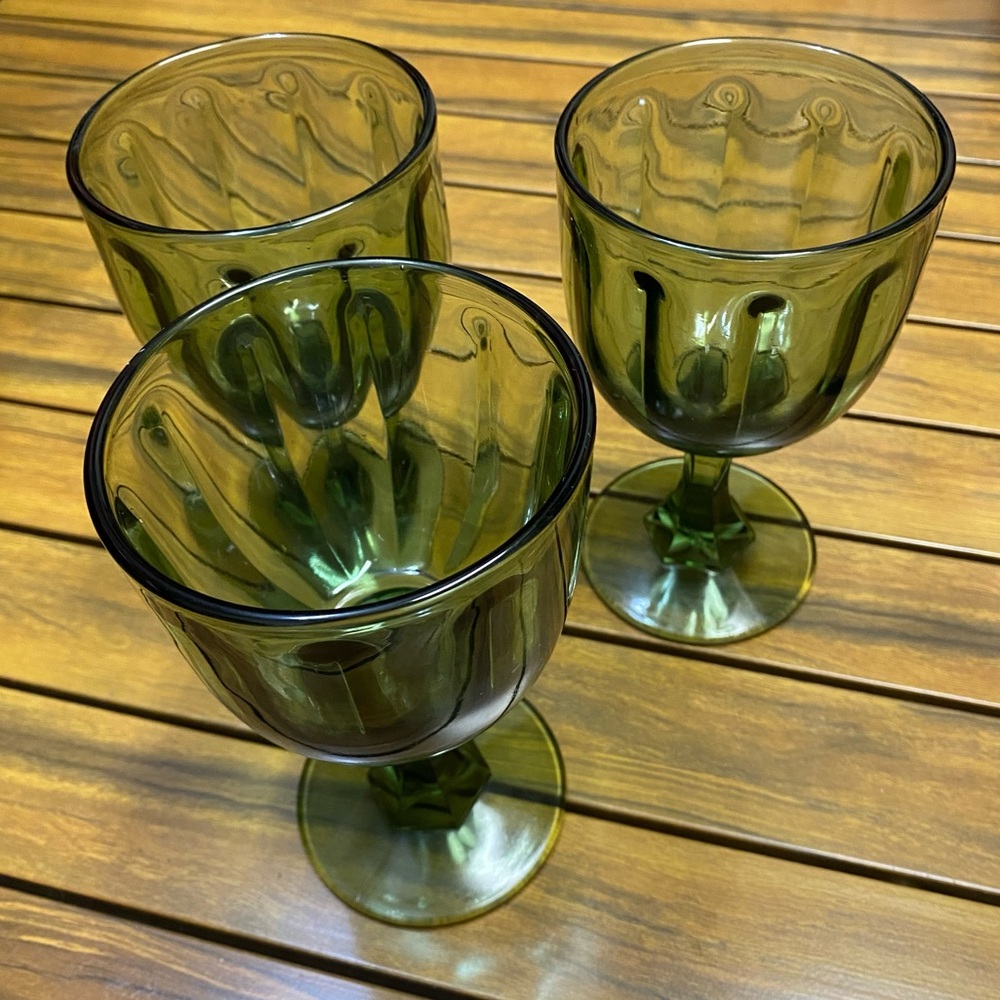Vintage Fenton Green Goblets Glasses Lot of 3 1980s 80s 6.5” Glassware Drinkware